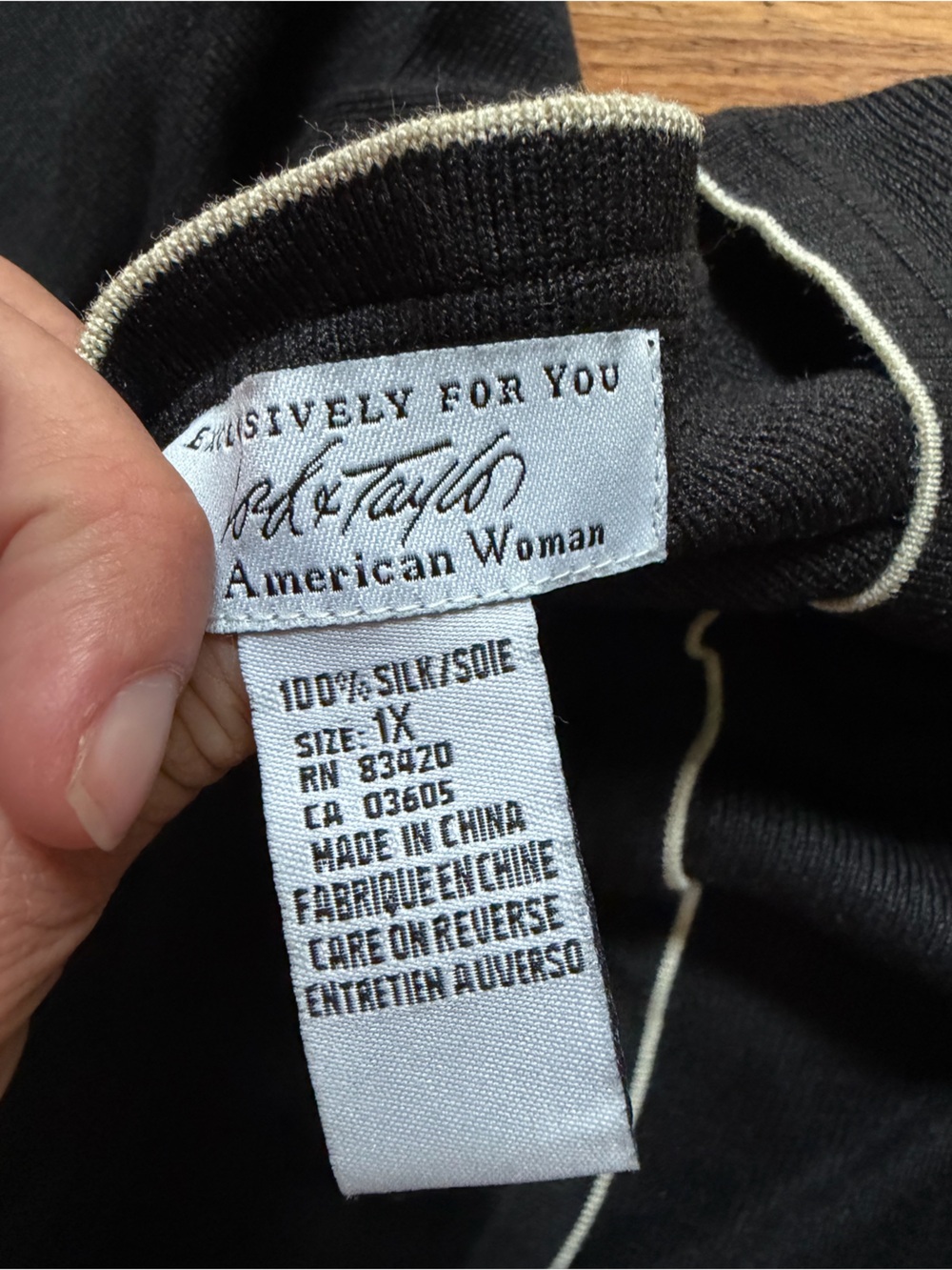 Lord & Taylor 100% silk Black Long-Sleeve Cardigan with Contrast Stitch - Picture 5 of 5